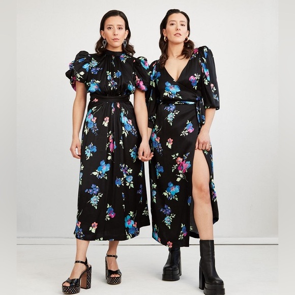 NWT ROTATE Birger Christensen Floral-Print Heavy Satin Midi-Dress - Picture 16 of 16